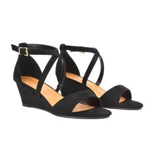 XY London Womens/Ladies Kylie Strappy Wedge Sandals / Jet Black